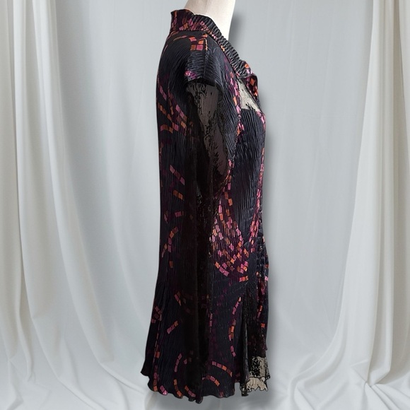 KOMAROV Button Front Lace Sleeve and Detail Crinkle Multicolor Shirt Top Dress L - Picture 4 of 9